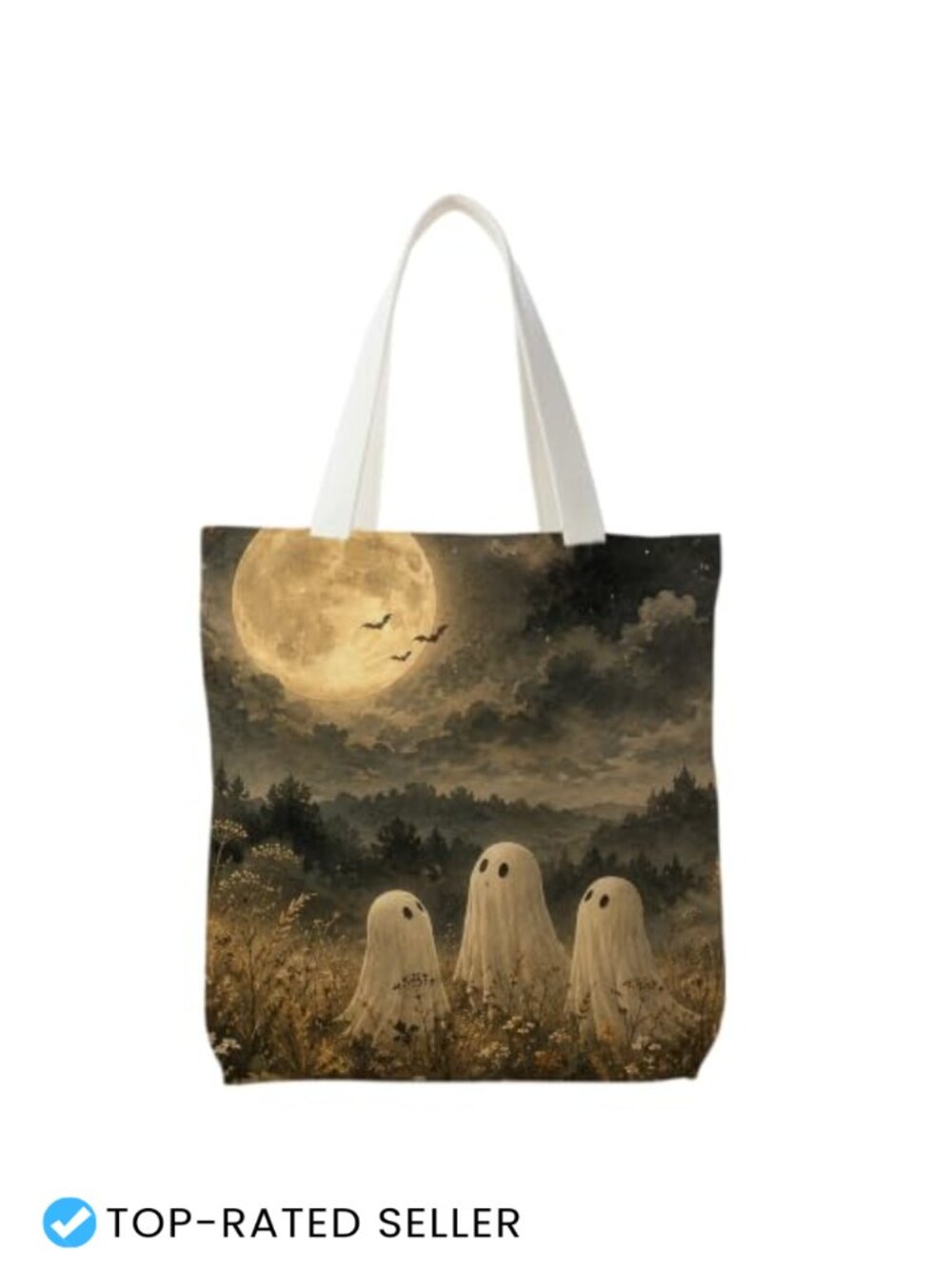 Dark Cottagecore Halloween Ghost Print Tote Bag with Handles